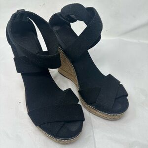 Tory Burch Black Canvas Espadrille Wedge Sandals